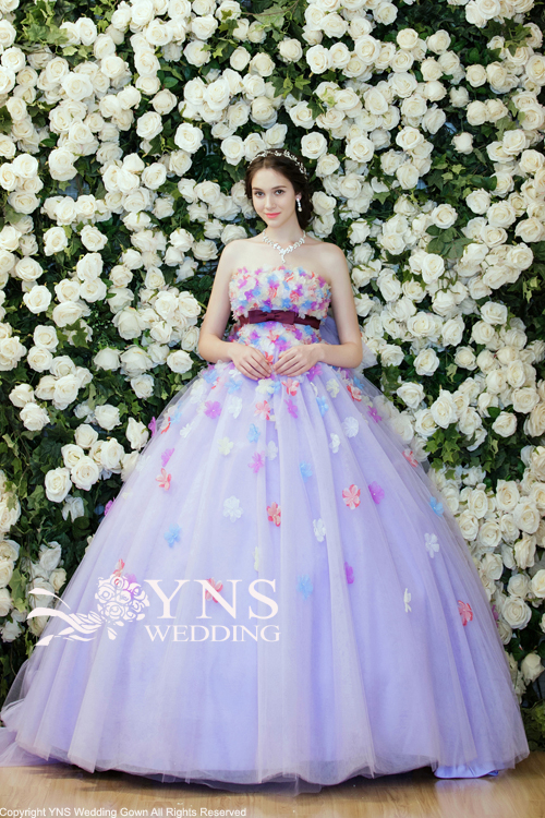 YNSウェディング 結婚式　カラードレス　サーモンピンク　チュールジルスチュアート