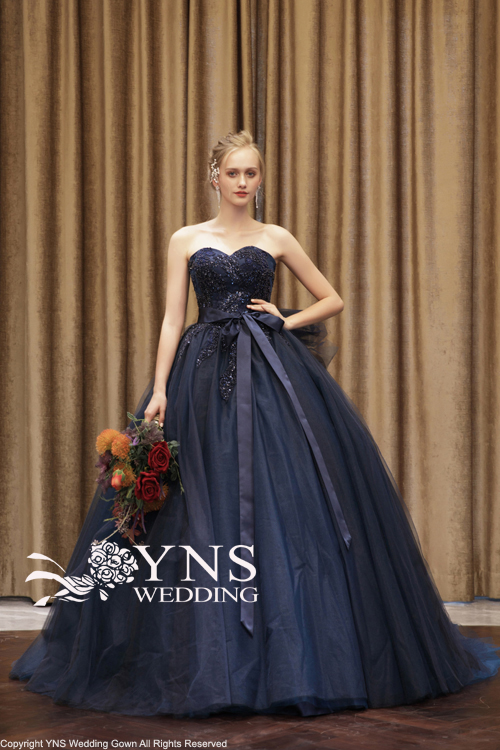 通販会社 YNS Wedding カラードレス ネイビー 大きいサイズ