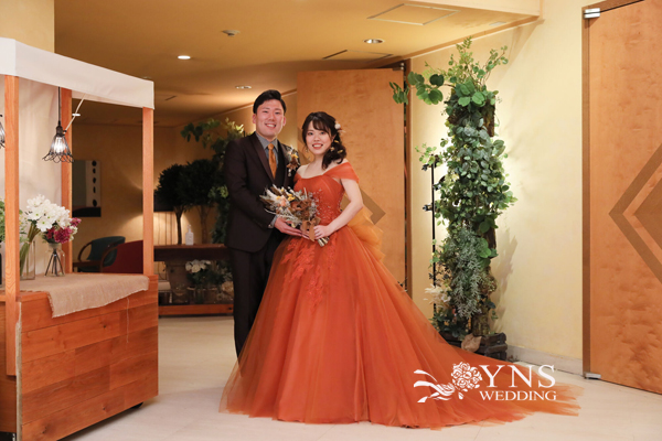 YNS wedding オレンジドレス　テラコッタドレス　ウェディングドレス